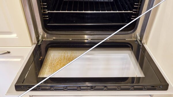 An oven before and after cleaning